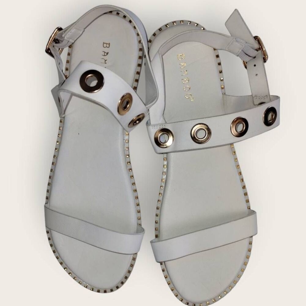Bamboo Womens Sandals Sz 9 White Gold Accents One Strap Adjustable Casual Beachy - Picture 7 of 8